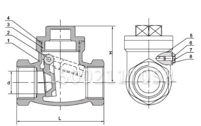 H14W不锈钢丝扣止回阀结构图