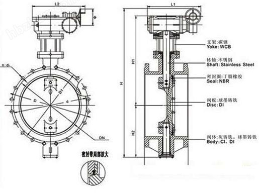 D342X双偏心软密封法兰蝶阀结构尺寸